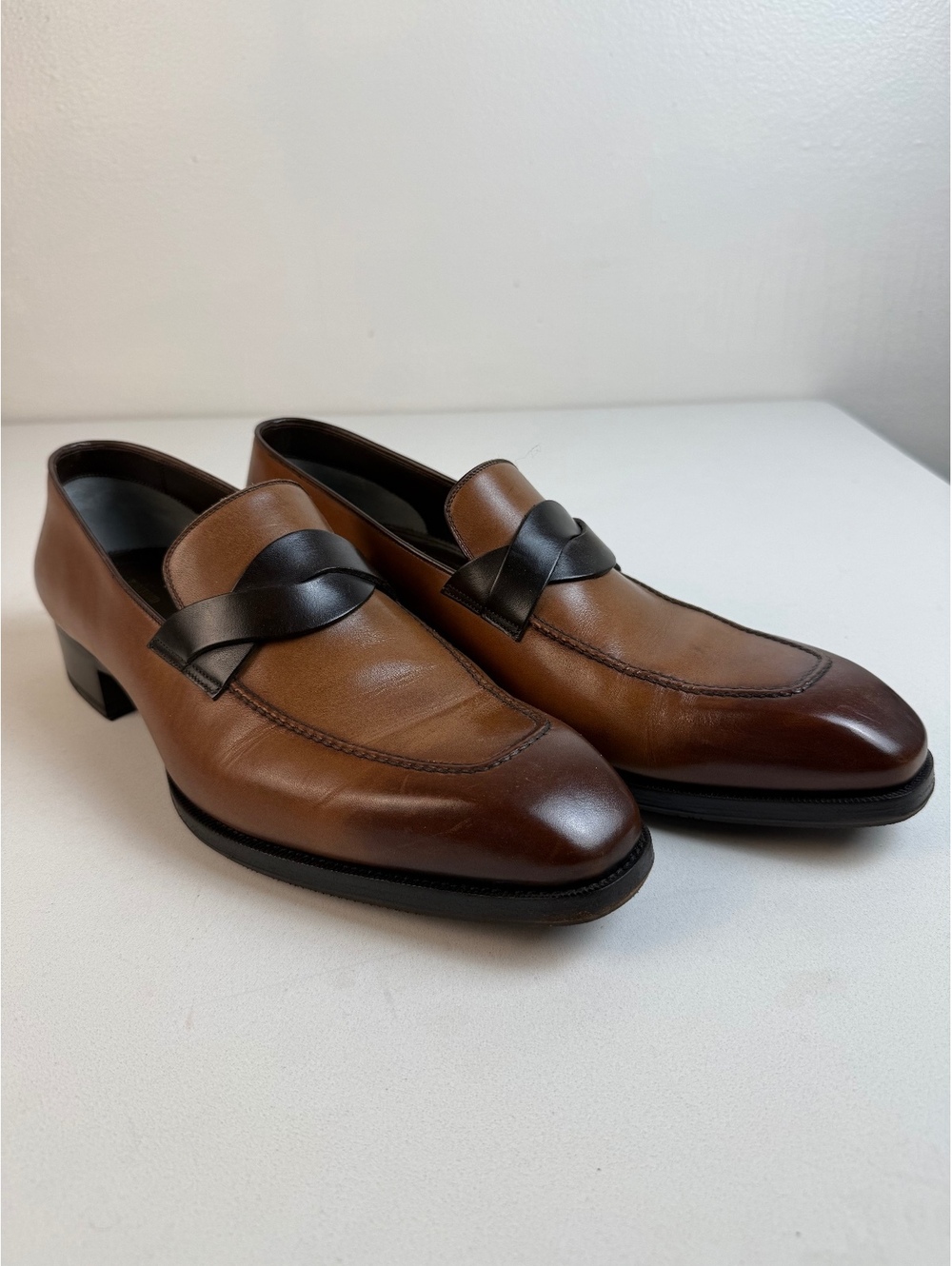 Tom Ford Elkan Twisted Band Men’s Leather Loafers Size 13 Brown Black